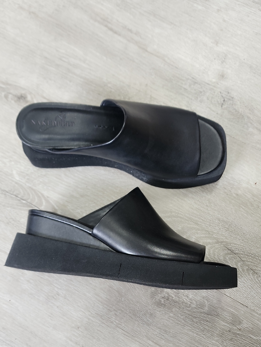 Naked Feet Black Platform Slide Sandals